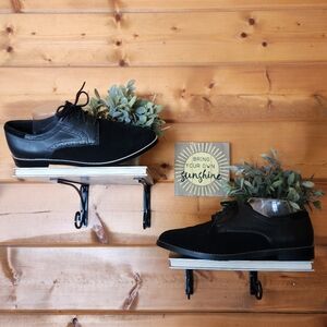 Ellos Lace-Up Oxford Flats Black Suede Leather Brogue Almond Toe Shoes Size 12 M